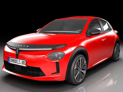 Red Lancia Hatchback Car With Black Front Grille And Black Wheels 3d model