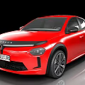 Red Lancia Hatchback Car With Black Front Grille And Black Wheels