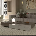 Modern Minimalist Sofa and Coffee Table Set with Pillows Vase Fruits and Decorative Painting
