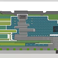 Modern Sales Office Building Design With Water Pool And Landscaped Garden