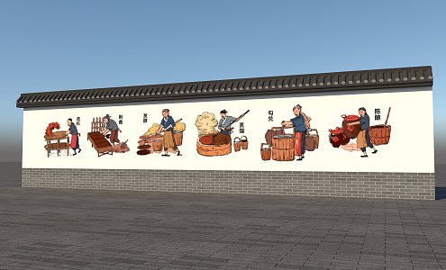 Chinese Brewing Culture Hand-painted Wall 3d model