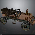 Vintage Copper Colored Car With Exposed Mechanical Parts Steering Wheel And Seats