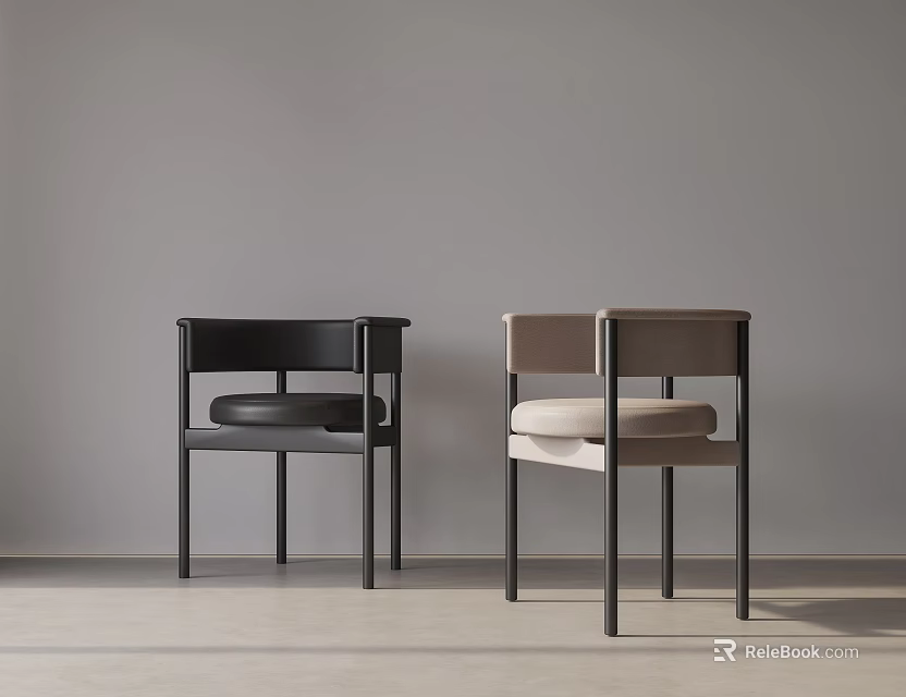 Modern Minimalist Dining Chairs With Black And Beige Upholstered Seats In Interior 3d model 