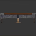Two Stylish Furniture Tables With Gray Tablecloth Cover And Blue Marble Top Wooden Frame
