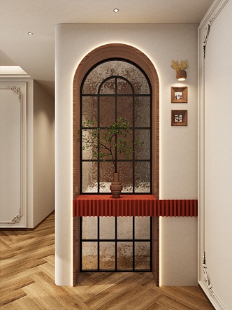 French Cream Antique Style Layered Glass Arched Window Type Entrance Partition Porch 3d model