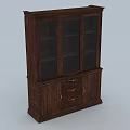 Classic Dark Brown Wooden Bookcase With Glass Doors Drawers And Golden Handles