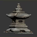 Traditional Style Stone Lantern With Stone Base And Colorful Decorative Fragments