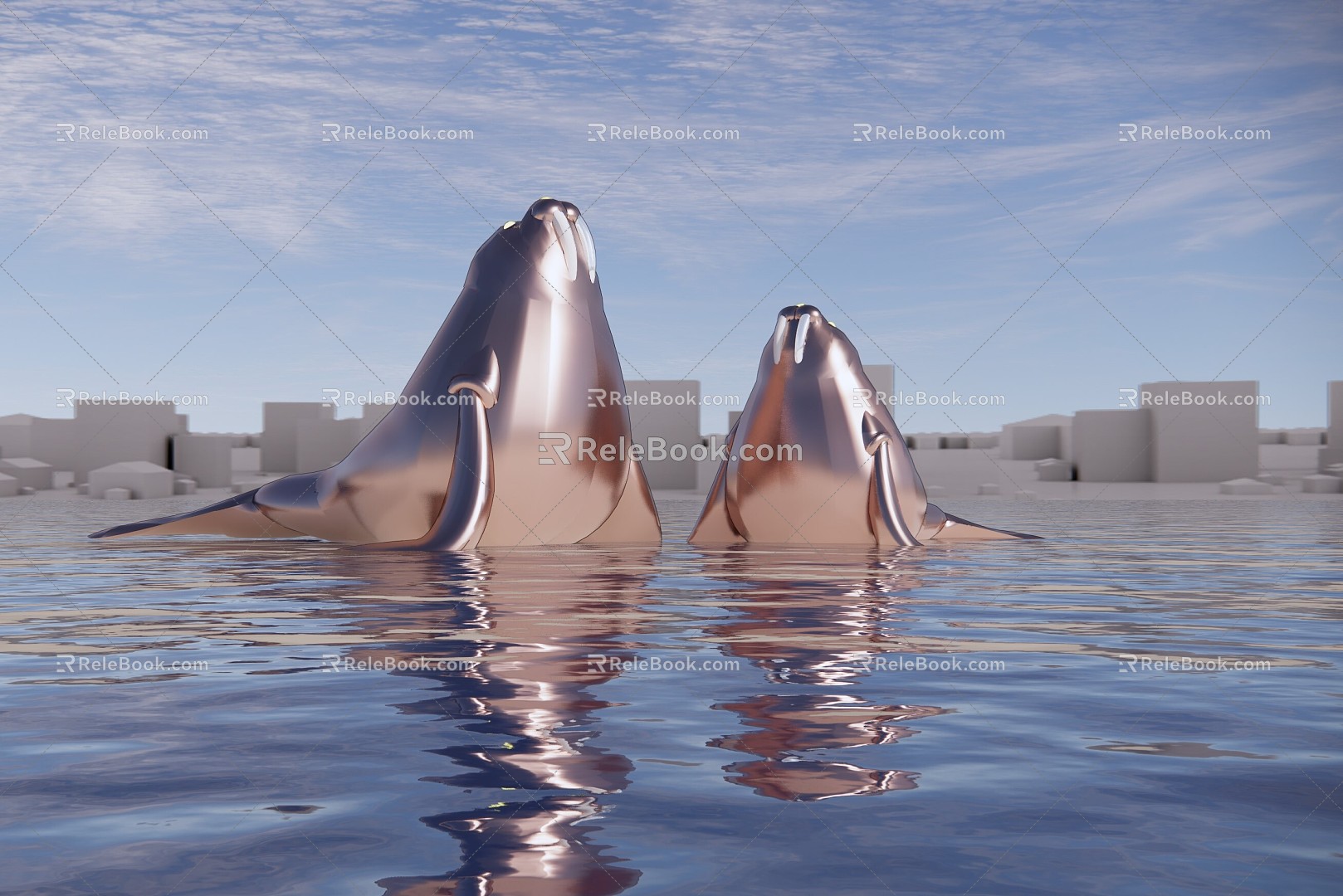 Modern City Sculpture Walrus Marine Life Sculpture 3d model