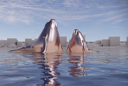 Modern City Sculpture Walrus Marine Life Sculpture 3d model