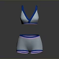 Comfortable Women's Sports Bra And Shorts Set With Blue Trim And Pink Accents