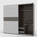 Modern Sliding Door Wardrobe With White And Dark Wood Finish Featuring Internal Shelves And Hooks