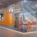 Modern Milk Tea Shop Interior Design With Orange Counter And Seating Area