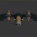 Futuristic Cosmic Spacecraft Design With Dark Body Wings Cylindrical Engines And Transparent Orange White Cockpit