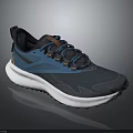 Teal and Navy Blue Running Sneakers with White Sole Gray Accents and Orange Laces
