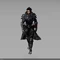 Armored Fantasy Warrior With Black Hair Wearing Detailed Metallic Armor And Holding Sword