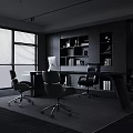 Stylish Modern Office Interior With Large Windows Blinds Bookshelves Desk And Chairs
