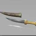 Traditional Decorative Knife With Ornate Carved Sheath Metal Blade And Yellow Handle Design