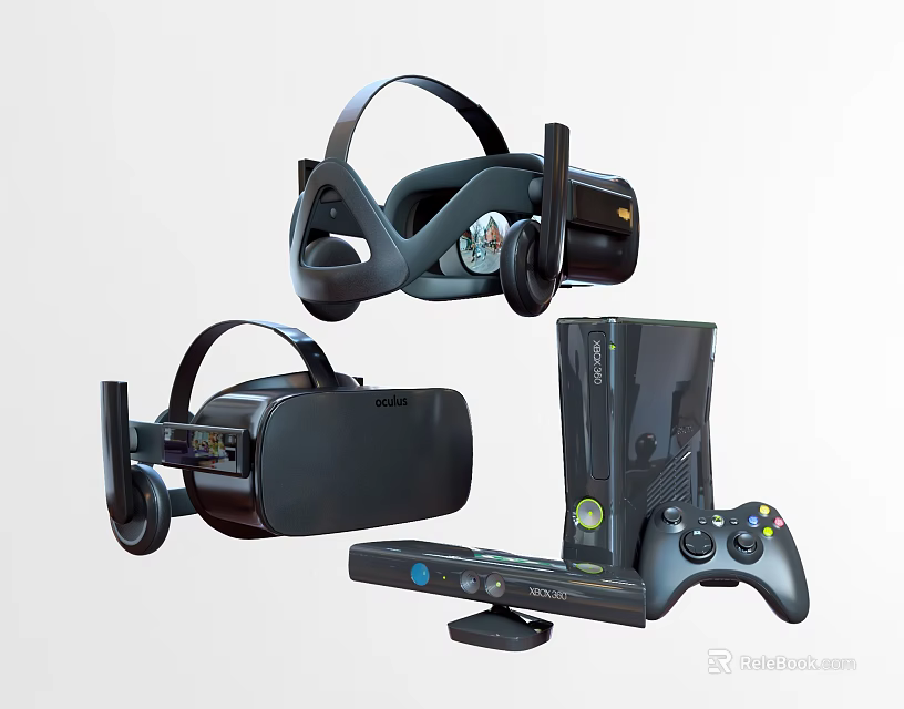 Modern VR Headsets And Game Console With Controller For Gaming Setup 3d model 