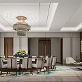 Luxury Private Dining Box With Large Dining Table Chandelier Sofa Area And Greenery 3d model