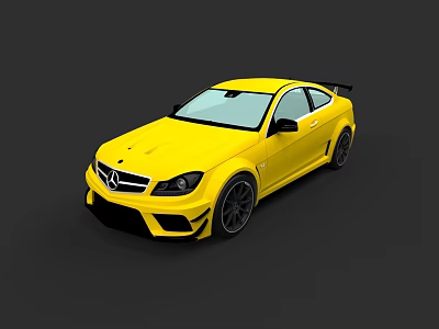 Yellow Mercedes Two Door Sports Car With Rear Spoiler And Black Wheels 3d model