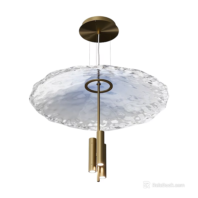 Modern Transparent Patterned Glass Chandelier With Brass Metal Frame Design 3d model 