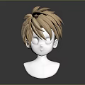 3D Head Model With Facial Organs And Brown Short Hair On White Base