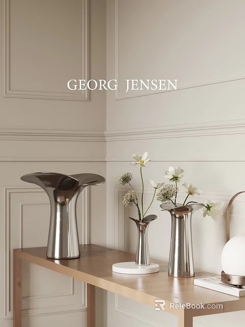 Georg Jensen Artistic Silver Vases With White Blooms On Elegant Paneled Walls 3d model 
