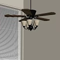 Modern Ceiling Fan With Chandelier And Window Blinds In Home Interior
