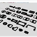 Black Small Industrial Equipment Parts Including Connectors Buckles And Frames Neatly Arranged on White Background