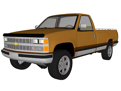 Classic Brown Single Cab Pickup Truck With Chrome Grille And Silver Wheels 3d model