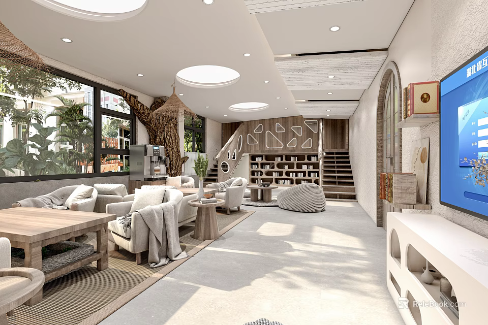 Modern Artistic Living Room With Bookshelves And Decor 3d model 