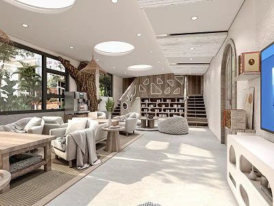Modern Artistic Living Room With Bookshelves And Decor 3d model