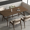 Modern Log Dining Table and Chair Combination Dining Table and Chair Rectangular 3d model