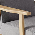 Modern Gray Fabric Armchair With Wooden Armrests And Legs Design