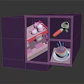 Decorative Ornament Set with Purple Cabinet White Cups Pink Utensil and Latte Art Coffee Cup
