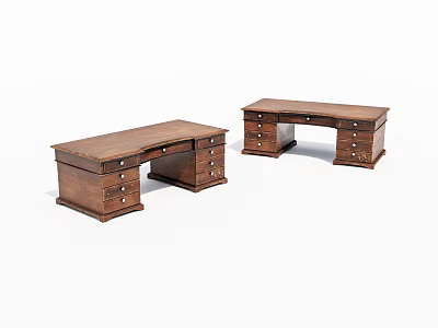 Classic Wooden Writing Desks With Multiple Drawers And Sturdy Structure Design 3d model
