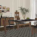 Middle-style dining tables and chairs 3d model