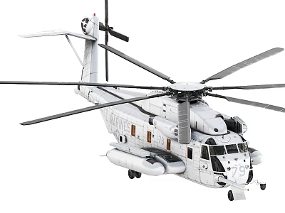 Military Transport Helicopter With White Body Multiple Rotors Landing Gear And Windows 3d model