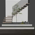 Modern Staircase Design With Wooden Steps Glass Railing And Indoor Green Plant