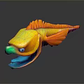 Cartoon Style Yellow And Orange Fish With Green Nose Blue Eyes Open Mouth