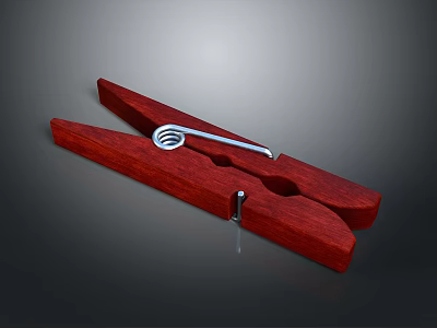 Red Wooden Clothespin With Metal Spring For Household Laundry And Drying Use 3d model