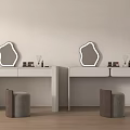 Modern White Dressing Tables With Irregular Mirrors Stools And Minimalist Design 3d model