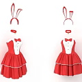 Red Rabbit Costume Dress With Ears Headband And Bow Tie Accents For Cosplay