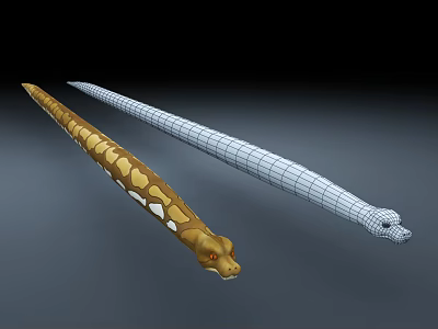 Reptile Snake 3D Model With Yellow White Spots And Wireframe Design On Dark Background 3d model