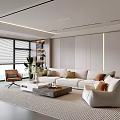 Modern Living Room Interior With Large Windows Blinds Beige Sofa Coffee Table And Armchair