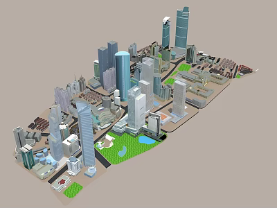 Modern Urban Building Complex With High Rise Towers Green Spaces And Roads 3d model