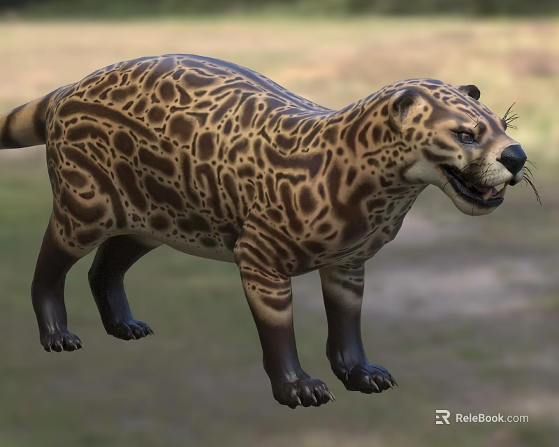 Realistic Reptile Model With Leopard Like Spots In Standing Posture On Grassland Background 3d model 