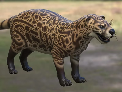 Realistic Reptile Model With Leopard Like Spots In Standing Posture On Grassland Background 3d model