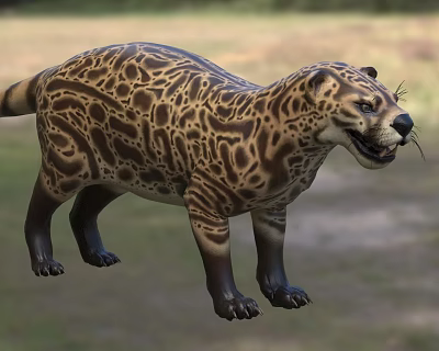 Realistic Reptile Model With Leopard Like Spots In Standing Posture On Grassland Background 3d model