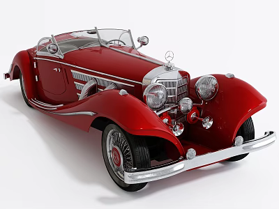 Red Vintage Mercedes Convertible Car With Classic Chrome Grille And Retro Design 3d model